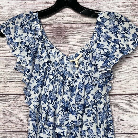 Rebecca Taylor Aimee Off Shoulder Blue & White Cotton Floral Top Size 4 - Picture 8 of 11